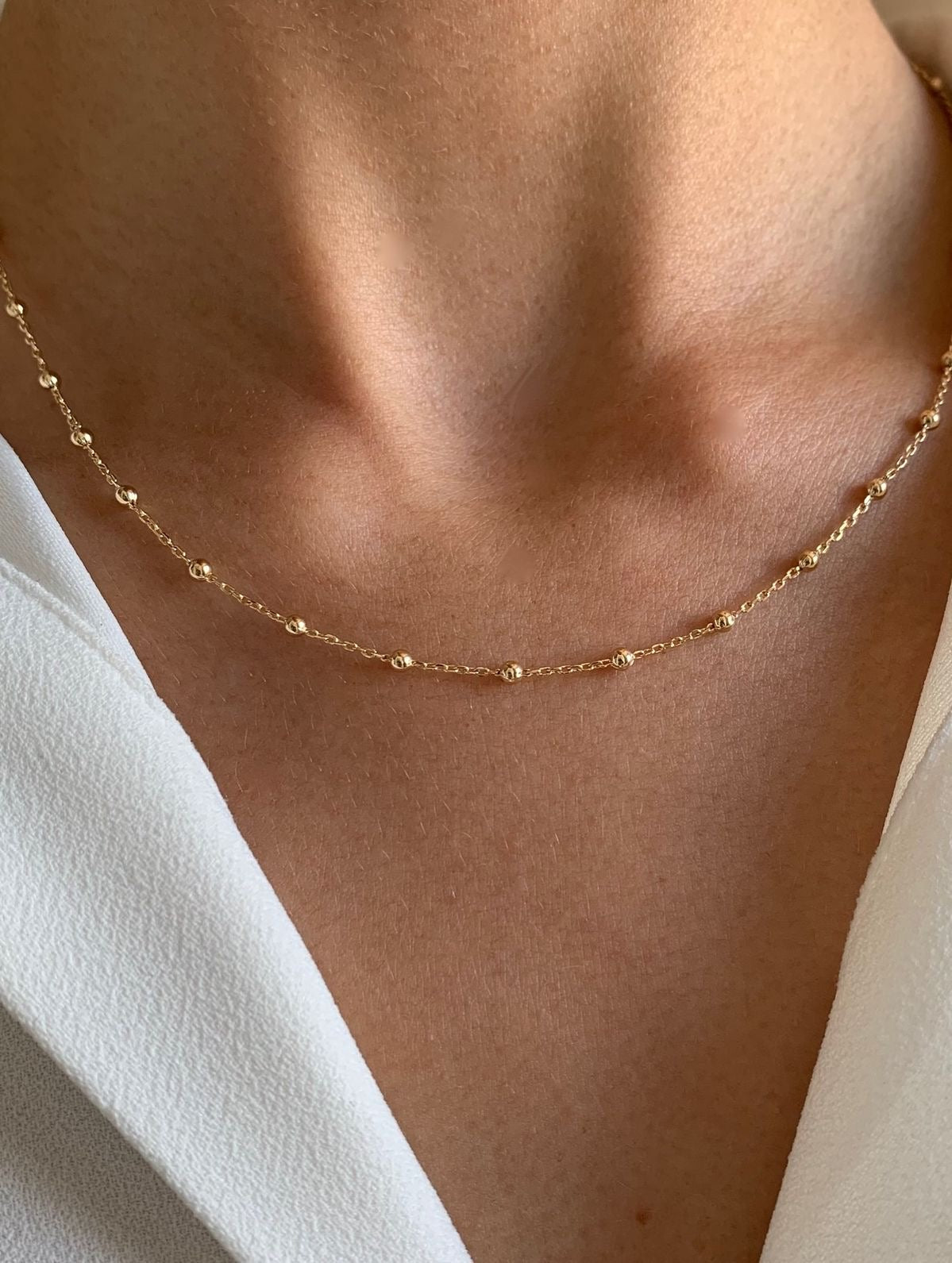 45 cm minimal 14k altın kaplama top zincir kolye